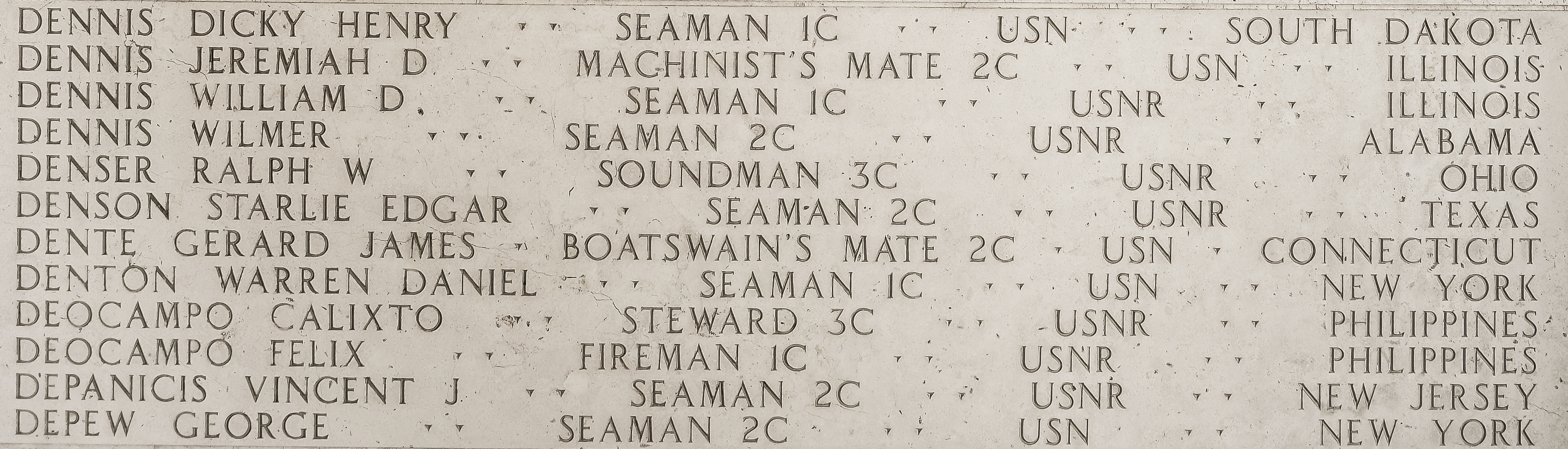 George  Depew, Seaman Second Class